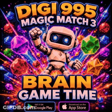 A Poster For A Game Called Digi 995 Magic Match 3 Brain Game Time GIF