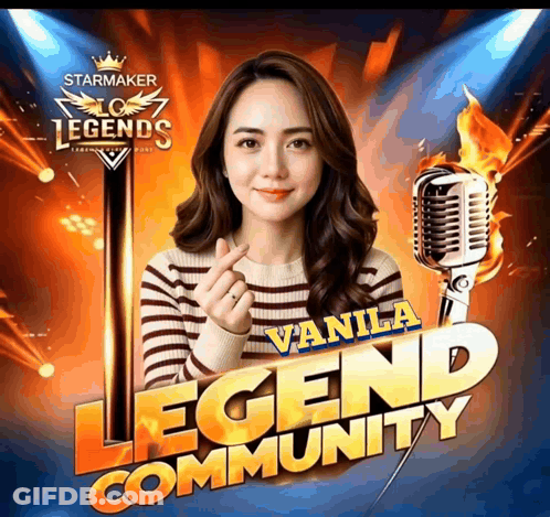 A Poster For A Game Called Legends With A Woman Holding A Microphone GIF