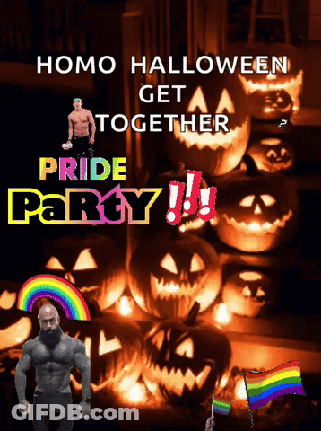 A Poster For A Homo Halloween Pride Party GIF