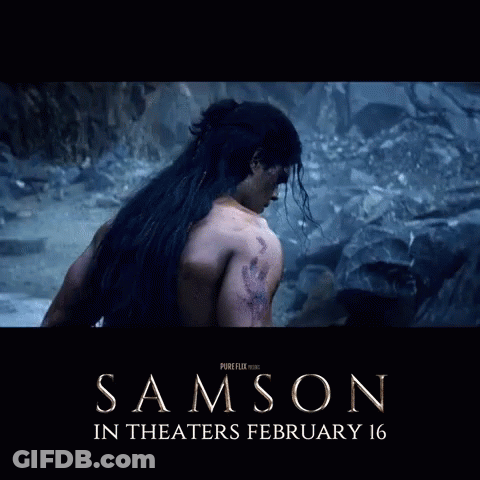 A Poster For A Movie Called Samson In Theaters February 16 GIF