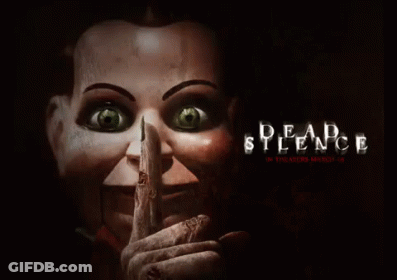 A Poster For A Movie Called Silence With A Scary Puppet GIF
