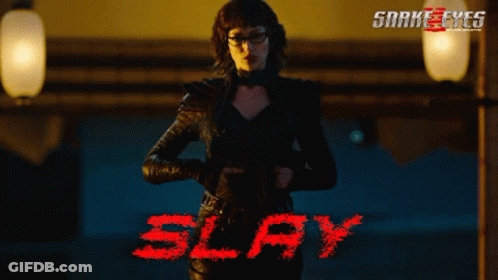 A Poster For A Movie Called Snake Eyes Shows A Woman Holding A Gun GIF