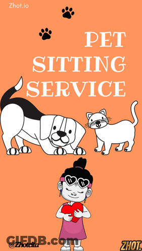 A Poster For A Pet Sitting Service With A Dog And Cat GIF