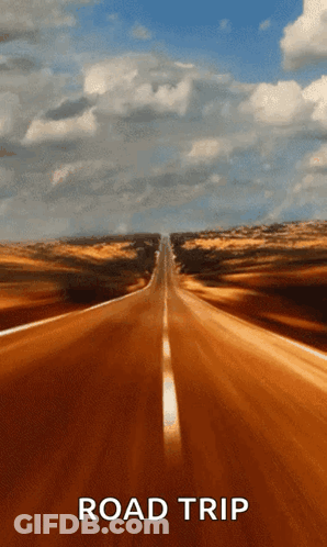 A Poster For A Road Trip Shows An Empty Road GIF