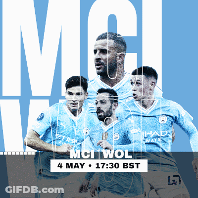 A Poster For A Soccer Game Between Mci Wol And Manchester City GIF