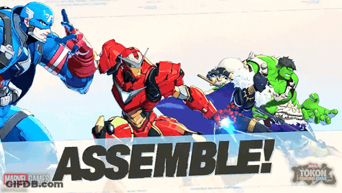 A Poster For A Video Game Called Assemble GIF