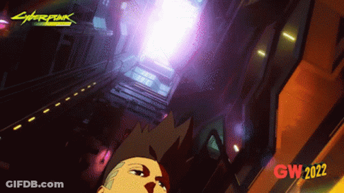 A Poster For A Video Game Called Cyberpunk With Gw 2022 Written On The Bottom GIF