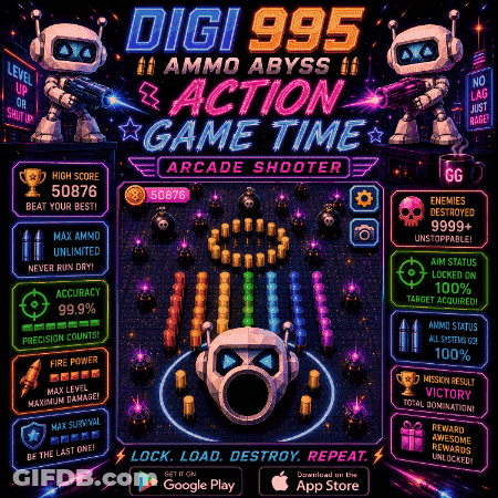 A Poster For A Video Game Called Digi 995 Ammo Abyss Action Game Time GIF