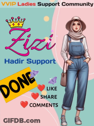 A Poster For A Vip Ladies Support Community With A Girl In Overalls GIF