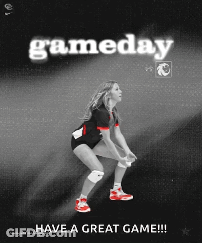 A Poster For A Volleyball Game That Says Gameday On It GIF