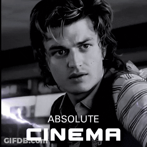 A Poster For Absolute Cinema Shows A Man In A Vest GIF
