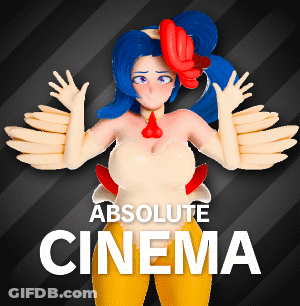 A Poster For Absolute Cinema With A Chicken Girl GIF