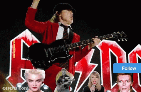 A Poster For Ac Dc With A Man Playing A Guitar GIF