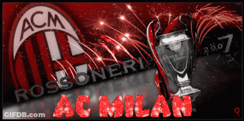 A Poster For Ac Milan With Fireworks And Trophies GIF