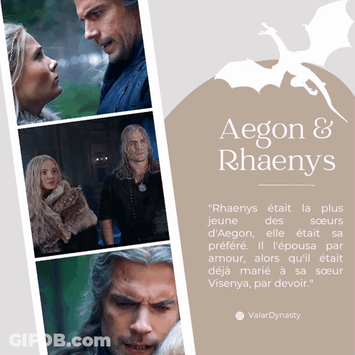 A Poster For Aegon And Rhaenys With A Dragon On It GIF