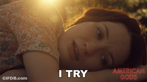 A Poster For American Gods Shows A Woman Laying Down With The Words I Try Above Her GIF
