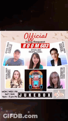A Poster For An Official Song Request In Room 703 Jukebox GIF