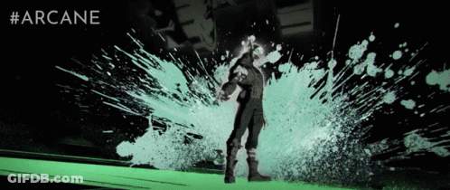 A Poster For Arcane Shows A Man Standing In Front Of A Splash Of Paint GIF