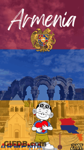 A Poster For Armenia Shows A Boy Holding A Heart In His Hands GIF