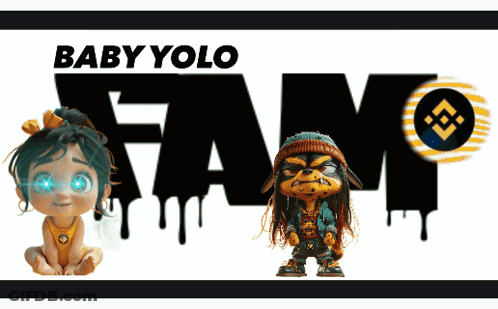 A Poster For Baby Yolo Fam With A Baby And A Cartoon Character GIF