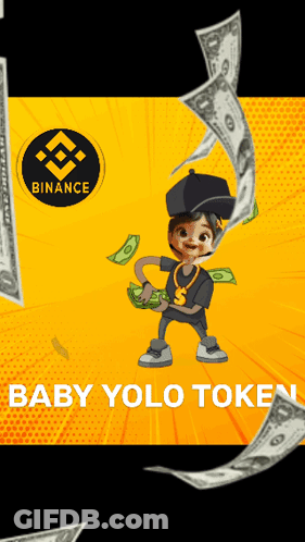 A Poster For Baby Yolo Token Shows A Boy Holding Money GIF