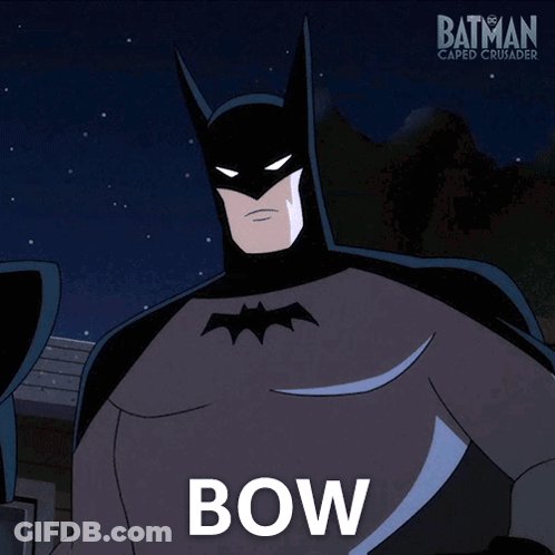 A Poster For Batman Caped Crusader Shows A Batman With The Word Bow Above Him GIF