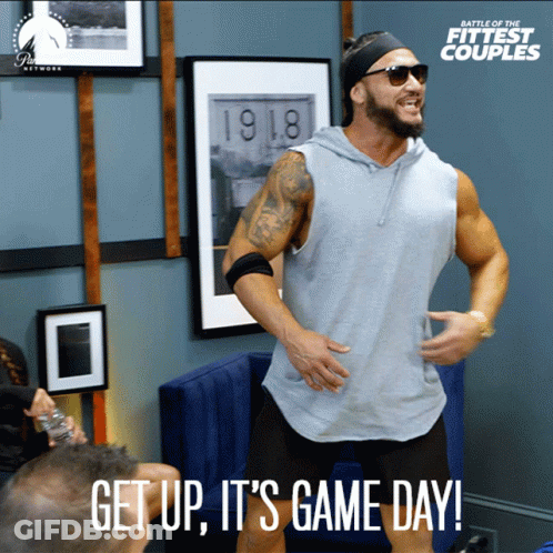 A Poster For Battle Of The Fittest Couples Shows A Man GIF