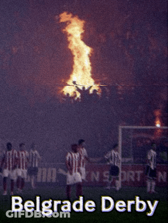 A Poster For Belgrade Derby With Soccer Players In The Background GIF