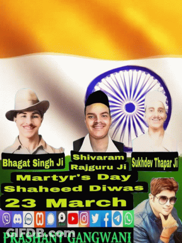 A Poster For Bharat Singh Ji Shivaram Rajguru Ji And Shaheed Diwas On March 23 GIF