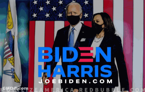 A Poster For Biden Harris Shows A Man And Woman Holding Hands GIF