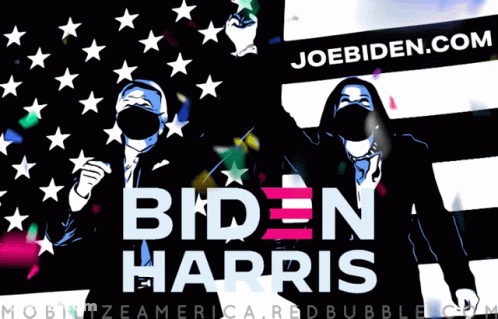 A Poster For Biden Harris Shows A Man And Woman Wearing Masks GIF