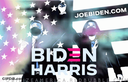 A Poster For Biden Harris With Two People Wearing Face Masks GIF