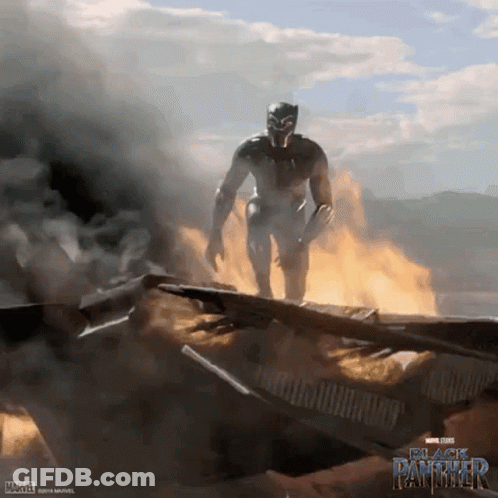 A Poster For Black Panther Shows A Man In A Superhero Costume GIF
