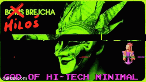 A Poster For Boris Breicha Milos God Of Hi-Tech Minimal With A Green Face GIF