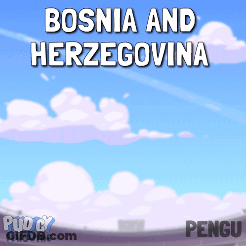 A Poster For Bosnia And Herzegovina With A Blue Sky And Clouds GIF