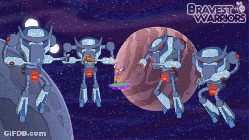A Poster For Bravest Warriors Shows Robots Flying Around A Planet GIF