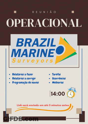 A Poster For Brazil Marine Surveyors With A Clock GIF