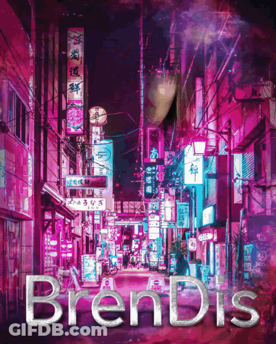 A Poster For Brendis Shows A Narrow Street At Night GIF