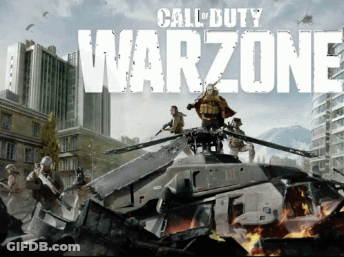 A Poster For Call Of Duty Warzone Shows Soldiers On Top Of A Tank GIF
