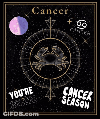 A Poster For Cancer Season With A Crab And The Moon GIF