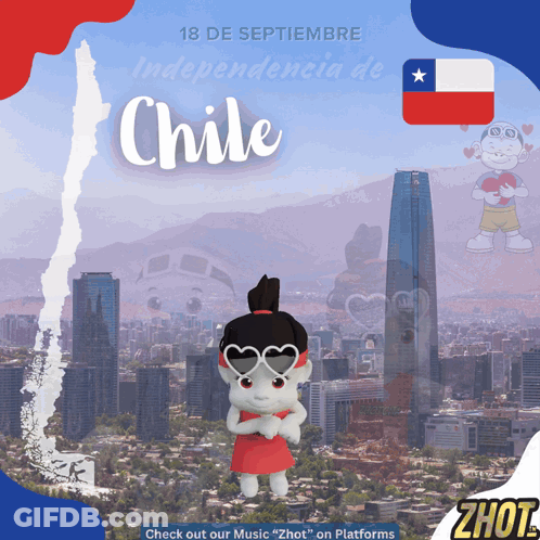A Poster For Chile Shows A Girl Wearing Heart Shaped Glasses GIF