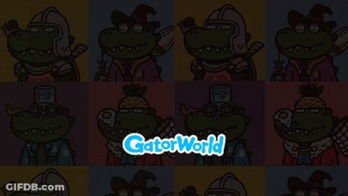 A Poster For Chomp Gatorworld With Cartoon Characters GIF