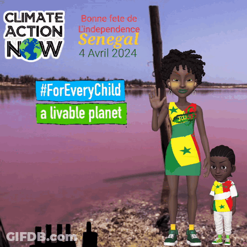 A Poster For Climate Action Now With A Woman And Child GIF