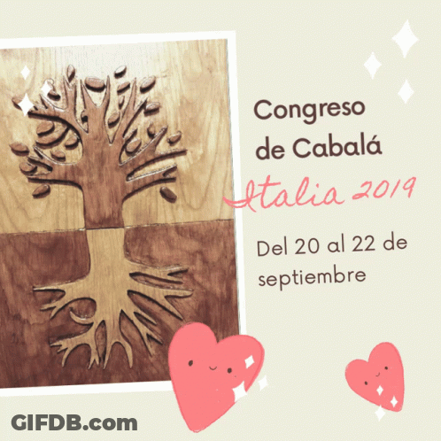 A Poster For Congreso De Cabala Italia 2019 With A Tree Carved Into It GIF