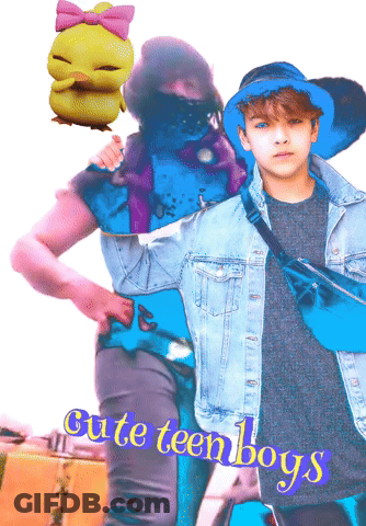 A Poster For Cute Teen Boys Shows A Boy In A Blue Hat GIF