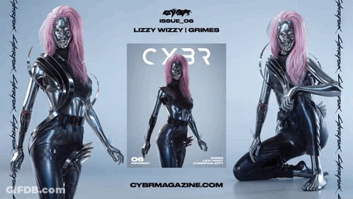 A Poster For Cyber Magazine Shows A Woman With Pink Hair GIF