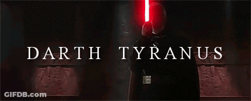 A Poster For Darth Tyranus With A Man Holding A Lightsaber GIF