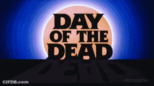 A Poster For Day Of The Dead With A Full Moon Behind It GIF