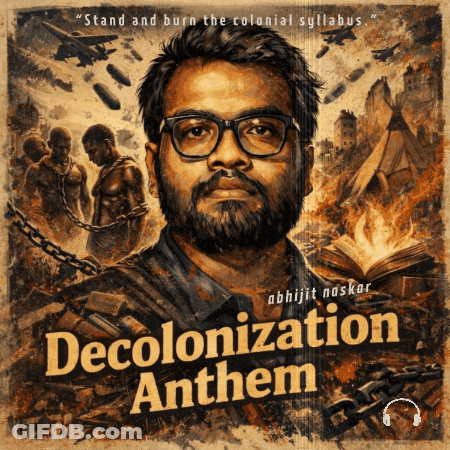 A Poster For Decolonization Anthem Features A Man With Glasses GIF