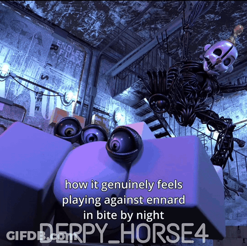 A Poster For Derpy Horse 4 Shows A Skeleton Playing Against Ennard GIF